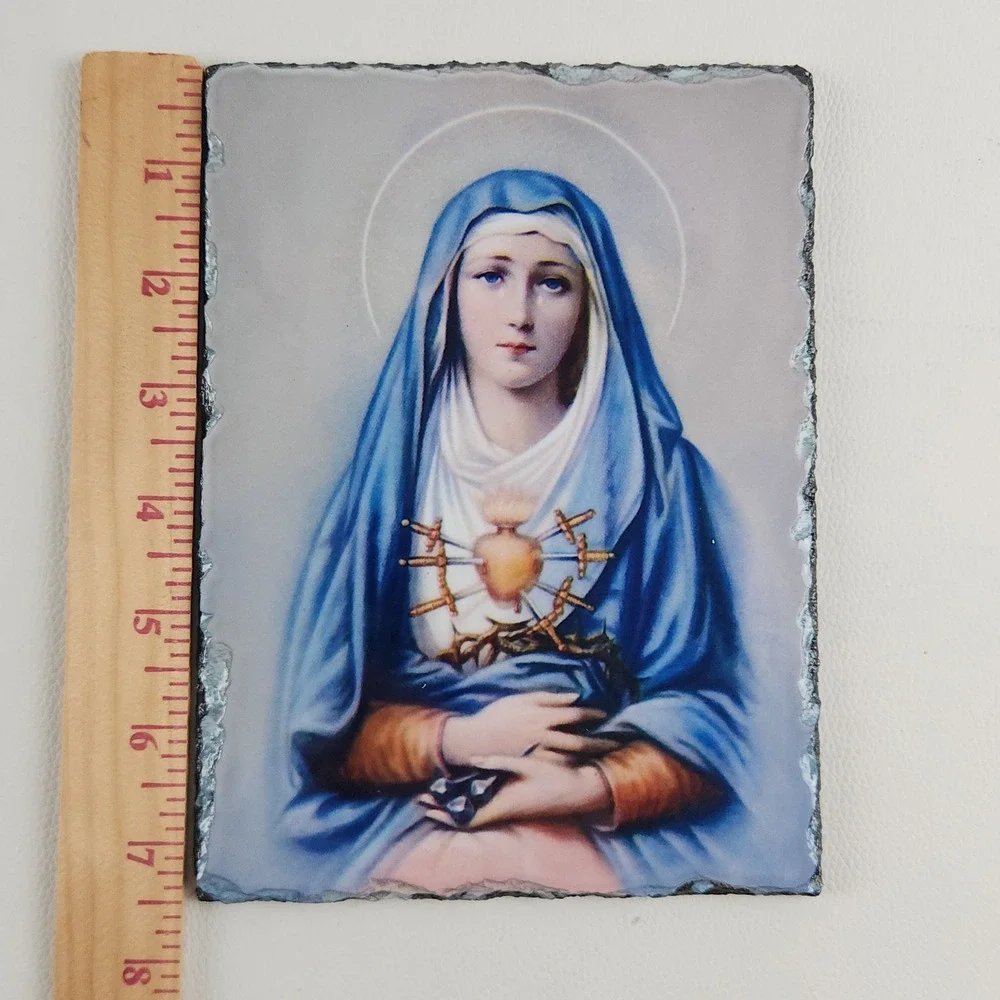 Our Lady of Sorrows Seven Sorrows of Mary Slate Plaque Conde Christian Decor